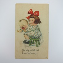 Postcard Charles Twelvetrees Comic Girl on Stool Holds Crying Baby 1917 ... - £7.72 GBP