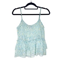 Forever 21 Floral Ruffle Sheer Sleeveless Tiered Tank Top Large Blue Yellow - £19.40 GBP