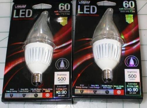 LED Dimmable Chandelier Bulbs 2 ea 60 watt uses 7.5 Watt e12 base flame tip - $12.49