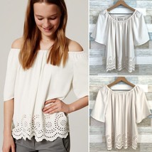 LOFT Eyelet Off The Shoulder Swing Blouse Top Ivory Short Sleeve Womens ... - £14.88 GBP