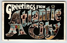 Greetings From Atlantic City New Jersey Large Big Letter Postcard P Sander 1921 - £13.66 GBP
