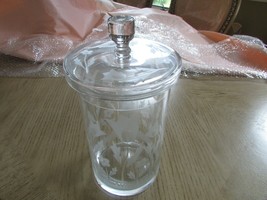 Vtg Crystal Tall Bisquit Cookie Jar Frosted Tulip Florals &#39;70&#39;S With Lid 12.5&quot;H - £20.85 GBP