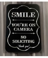 Smile You’re On Camera No Soliciting Diamond Etched Aluminum Metal 5x7 Sign - £14.11 GBP