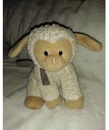 Plush White Easter Lamb with Plaid Brown Bow 9&#39;&#39; Inches - £26.05 GBP