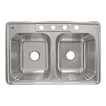 Top Mount Stainless Steel Double Basin Kitchen Sink 33" x 22" x 8" Deep - $58.41