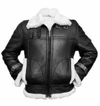 Men&#39;s B3 Aviator Pilot Fur Shearling Bomber BLACK Leather Jacket/coat - £157.37 GBP