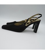 Stefani Couture Shoes Womens 7 1/2 M Sling Back Black Rhinestone Gold Tone - £23.34 GBP