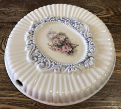 Porcelain Lid Dinner Plate Crock Ceramic Finger Holes What is it European Roses - £19.84 GBP