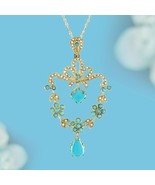 14K Yellow Natural Turquoise and Pearl Victorian Vintage Style Floral Pe... - $2,000.00