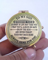 Dad to Son Brass Compassfor Hiking Camping Hunting Outdoor Enjoy The Ride Gift - £22.20 GBP