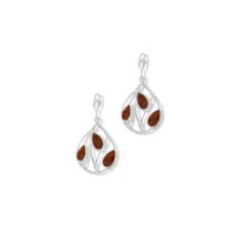 Polished Cutout Teardrop Baltic Amber Dangling Post Earrings 14K White Gold Over - £106.23 GBP