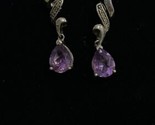 Sterling Silver Purple Stone Squiggly Drop Dangle Earrings Estate Jewelr... - £11.87 GBP