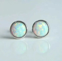 4Ct Round Simulated Fire Opal Solitaire Stud Earrings 14K White Gold Plated - £37.36 GBP