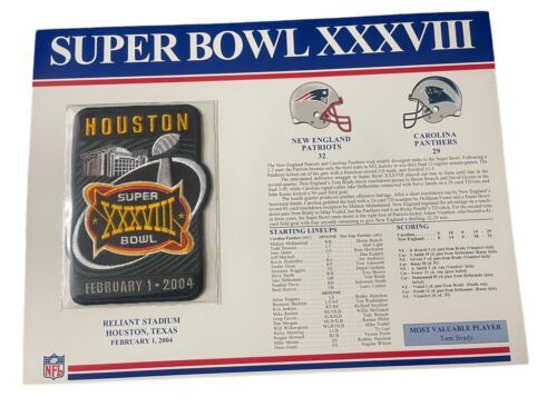 SUPER BOWL XXXVIII Patriots vs Panthers 2004 OFFICIAL SB NFL PATCH Card - $18.69