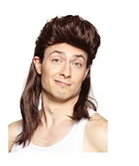 Mens Mullet Wig Adult Brown Long Nightclub Halloween Costume Accessory - $19.80