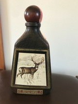 Vintage James. B. Jim Beam Kentucky Bourbon Faux Brown Leather w Buck Deer Glass - $18.49