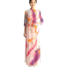 NWOT Women's Orange Abstract Print Vietnamese Ao Dai Size M - $25.95