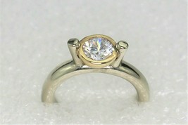 Cubic Zirconia Solitaire Ring REAL Solid 14 K White Gold 8.2 g Size 6.5 - £373.19 GBP