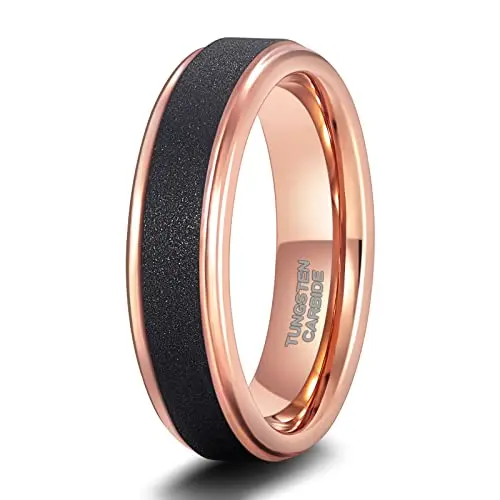 6mm 8mm Tungsten Carbide Wedding Ring Band for Men Women Step Edge Rose Gold San - £21.32 GBP