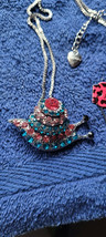 New Betsey Johnson Necklace Snail Pink Blue Rhinestone Summer Collectible Decor - £11.98 GBP