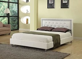 Bria Glam Modern Faux Leather Platform Bed, Queen, White, From Best Master - £188.01 GBP