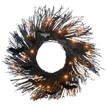 22-Inch Pre-Lit Rattan Halloween Twig Wreath Bats - Warm White Lights - £99.91 GBP