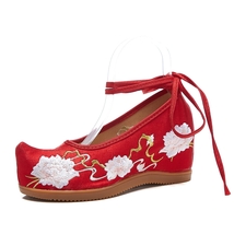 7cm Hidden Wedge Women Glossy Velvet Cotton Fabric Shoes Vintage Ladies Ankle St - £26.63 GBP
