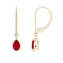 Ruby Pear-Shaped Drop Earrings with Diamond in 14K Gold (AAA, 6x4MM) - £955.96 GBP