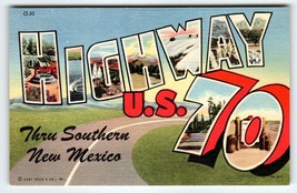 Highway US 70 New Mexico Large Letter Postcard Linen Curt Teich NM Greetings - $17.36