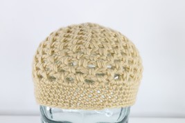 NOS Vintage 70s Streetwear Crochet Knit Flower Skull Beanie Hat Brown Wo... - £30.92 GBP