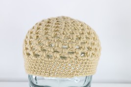 NOS Vintage 70s Streetwear Crochet Knit Flower Skull Beanie Hat Brown Womens OS - £31.49 GBP