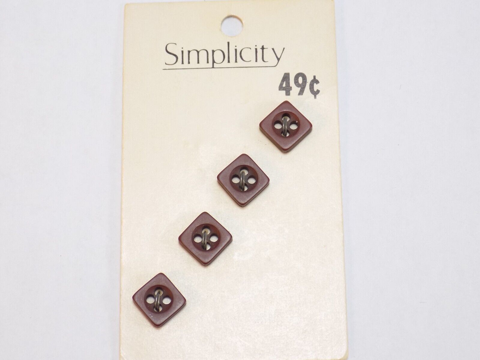 VINTAGE BUTTONS NEW OLD STOCK SIMPLICITY 4 BROWN 1/2&quot; SQUARE 4 HOLE BUTTONS - $7.91