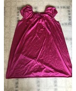 Vintage LORRAINE Fuchsia Lace Applique&#39; PINK Nylon NIGHTGOWN Puff Slv GO... - £41.21 GBP