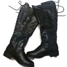 Womens Size 6 Kaydee Tall Lace Up Side Zipper Black Boots Strap &amp; Buckle... - £23.41 GBP