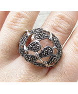 925 Sterling Silver - Marcasite Art Deco Thick Dome Band Ring Sz 8 - RG1964 - £30.09 GBP