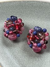 Vintage Large Germany Marked Pink &amp; Purple Glass &amp; Plastic Bead Cluster ... - £10.42 GBP