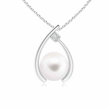 Freshwater Pearl Wishbone Pendant with Diamond in Silver (Grade- AA, Size- 8MM) - £119.99 GBP