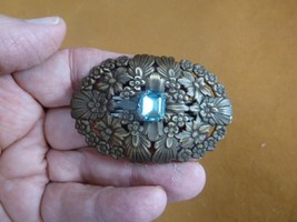 CB-FLO-3 FLOWER daisy BLUE rhinestone oval floral brass Barrette French ... - $20.99