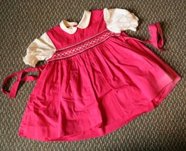 Cute Vintage Smocked Girls Dress About Sz 2T Some Fading Red White - $16.83