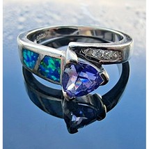 Vintage 925 Sterling Silver Amethyst And Blue Opal Ring Size 9 At - $37.32