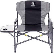 Heavy Duty Folding Camping Chair With Side Table And Storage Pocket, Black, 28&quot; - £128.97 GBP