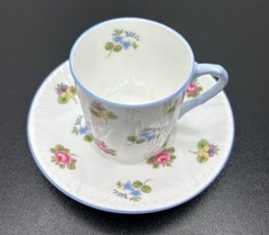 Vintage Shelley Forget Me Not Demitasse Cup &amp; Saucer Floral Scallop Chintz - £63.36 GBP