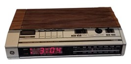 Vintage General Electric AM/FM Alarm Clock/Radio Model 7-4634B Woodgrain... - $23.46