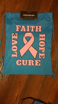 Breast Cancer Awareness Backpack Aqua nylon backpack travel shoulder drawstring - £5.50 GBP