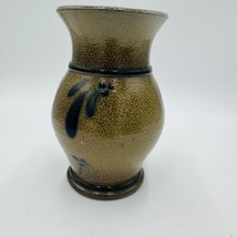 Vintage Rowe Pottery Works Stoneware Vase Salt Glaze Blue Gray Signed 7.5in - $40.50