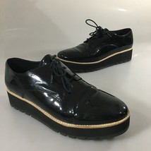 Eileen Fisher 10 Eddy Black Patent Leather Plain Toe Platform Derby Oxfo... - $82.81