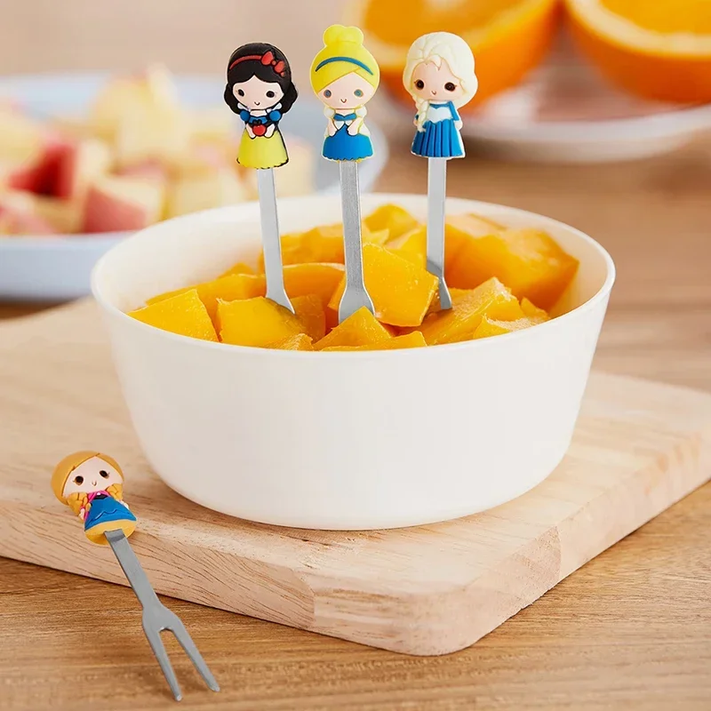 6pcs/Set Cute Cartoon Princess Stainless Steel Dessert Fruit Forks with Holder S - £19.41 GBP