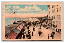 Boardwalk and Beach Scene Ocean Grove NJ New Jersey WB Postcard O17 - £2.29 GBP