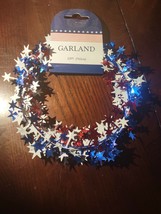 Patriotic Wired Garland  25 Ft Red Silver and Blue Small Stars - $14.73