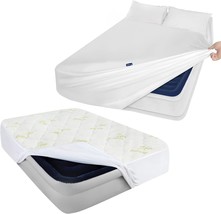 Extra Deep Pocket Queen Sheet Set and Mattress Pad Cover, Cooling Bamboo Quilted - £72.37 GBP